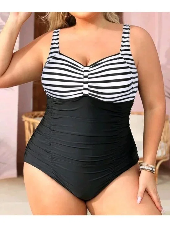 Daci Womens Plus 22W Striped One Piece Swimsuit Tummy Control Retro Ruched NWT - Picture 5 of 7